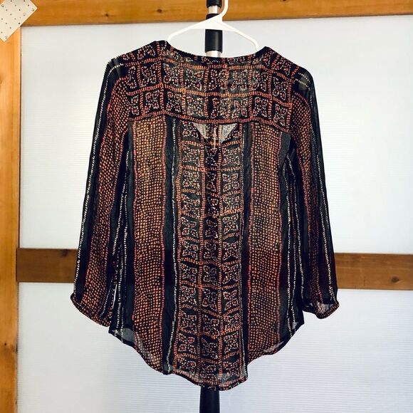 LUCKY Brand Tribal Print Lightly Sheer Blouse /‎ Sz S - Picture 4 of 5